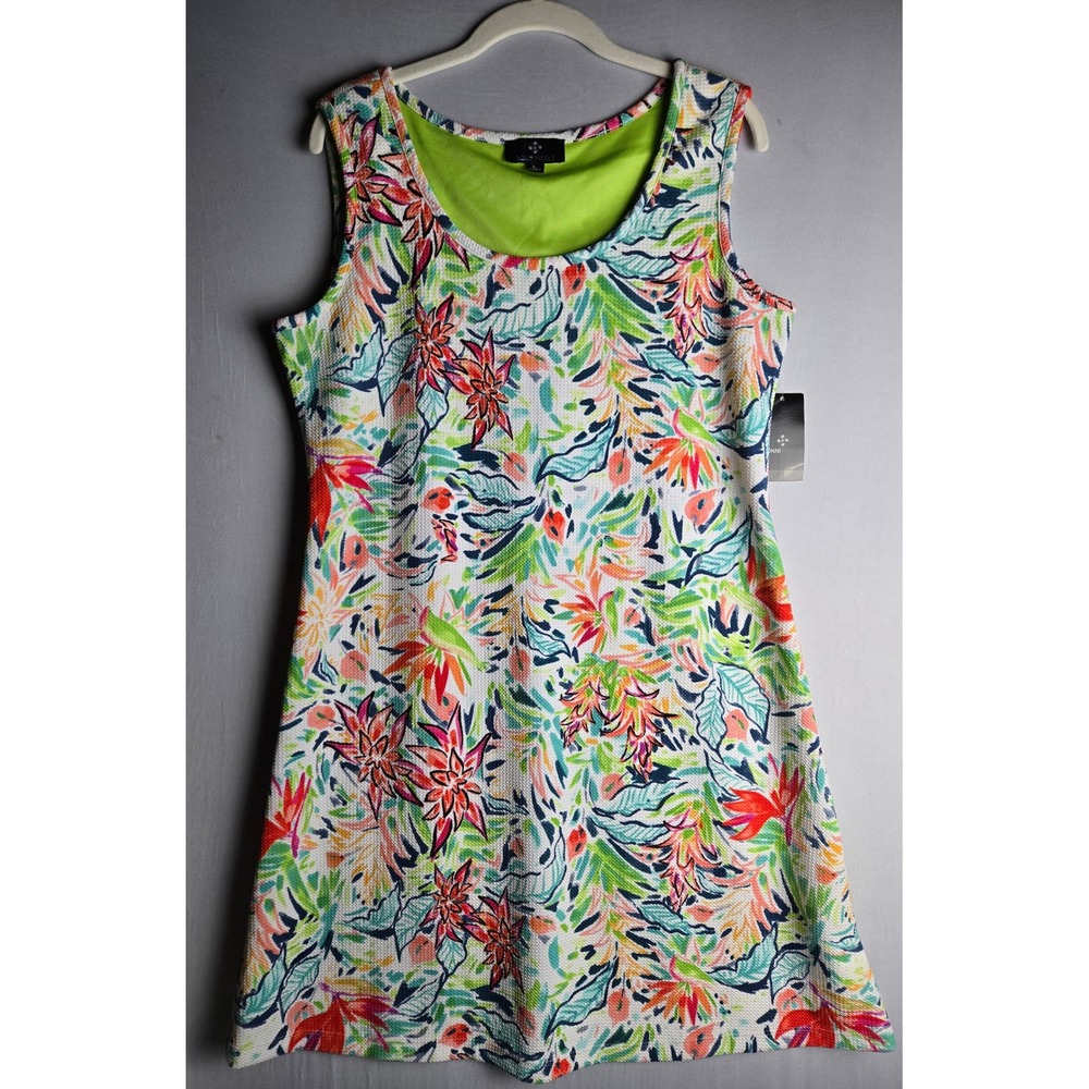 Ronni Nicole Women Large Tropical Floral Sleeveless Shift Dress V219922 Multi